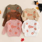 FOCUSNORM 0-3Y Prekrasni pulover za Noć vještica za dječake i djevojčice, dugih rukava s okruglim izrezom Puloveri s vezom od bundeve Pletene jesenske majice