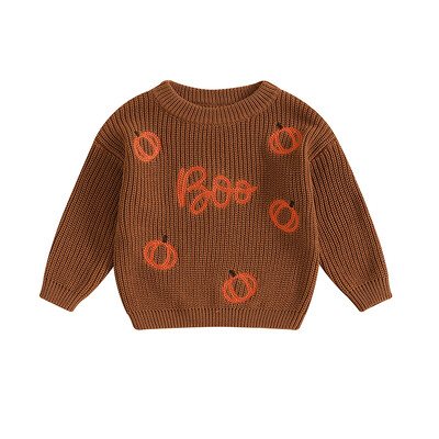 FOCUSNORM 0-3Y Prekrasni pulover za Noć vještica za dječake i djevojčice, dugih rukava s okruglim izrezom Puloveri s vezom od bundeve Pletene jesenske majice