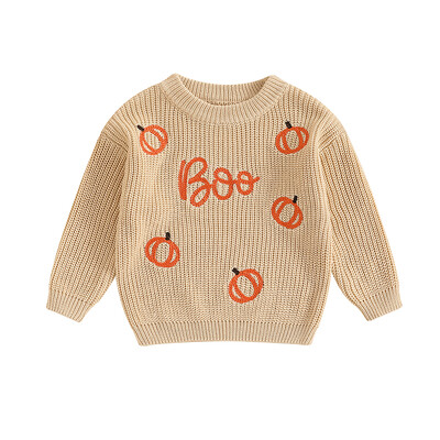 FOCUSNORM 0-3Y Prekrasni pulover za Noć vještica za dječake i djevojčice, dugih rukava s okruglim izrezom Puloveri s vezom od bundeve Pletene jesenske majice