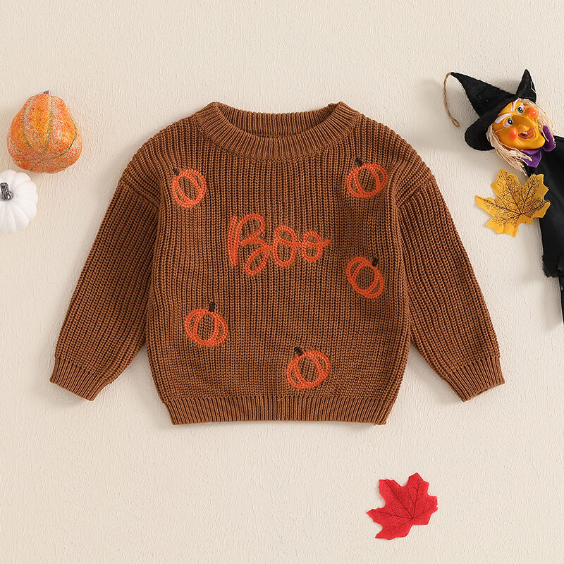 FOCUSNORM 0-3Y Prekrasni pulover za Noć vještica za dječake i djevojčice, dugih rukava s okruglim izrezom Puloveri s vezom od bundeve Pletene jesenske majice