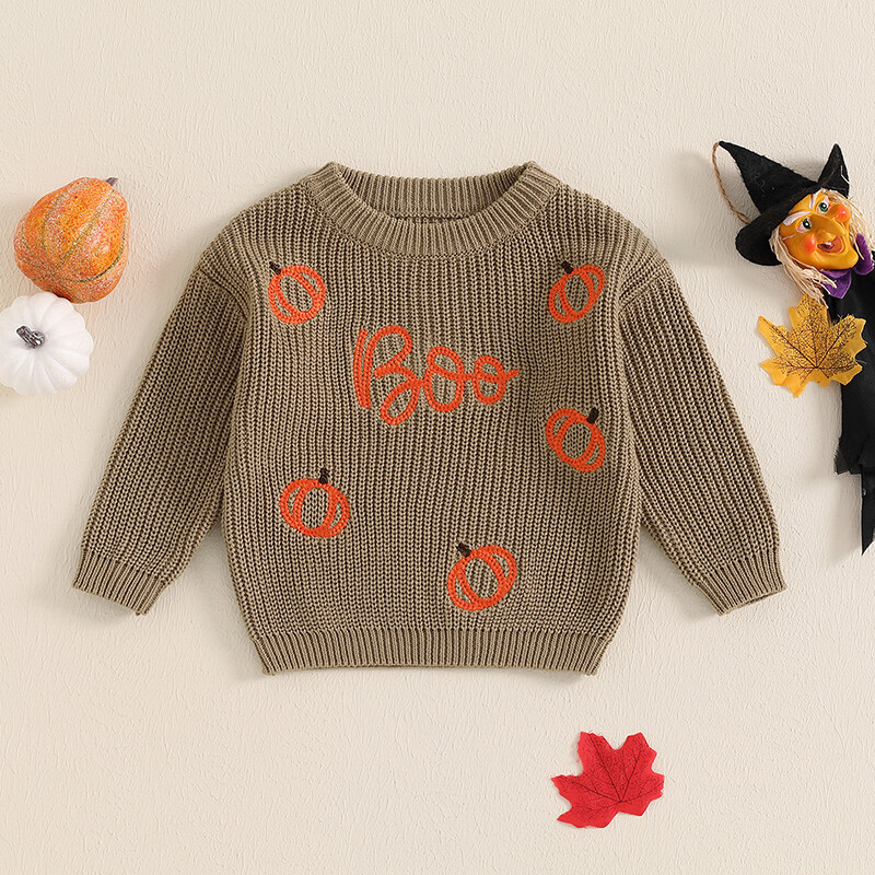 FOCUSNORM 0-3Y Prekrasni pulover za Noć vještica za dječake i djevojčice, dugih rukava s okruglim izrezom Puloveri s vezom od bundeve Pletene jesenske majice