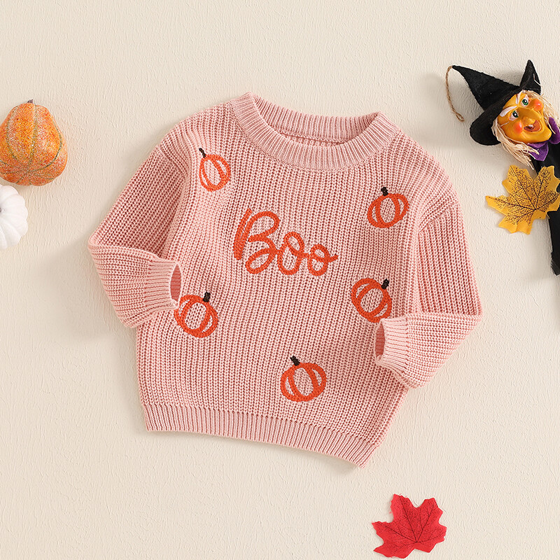 FOCUSNORM 0-3Y Prekrasni pulover za Noć vještica za dječake i djevojčice, dugih rukava s okruglim izrezom Puloveri s vezom od bundeve Pletene jesenske majice