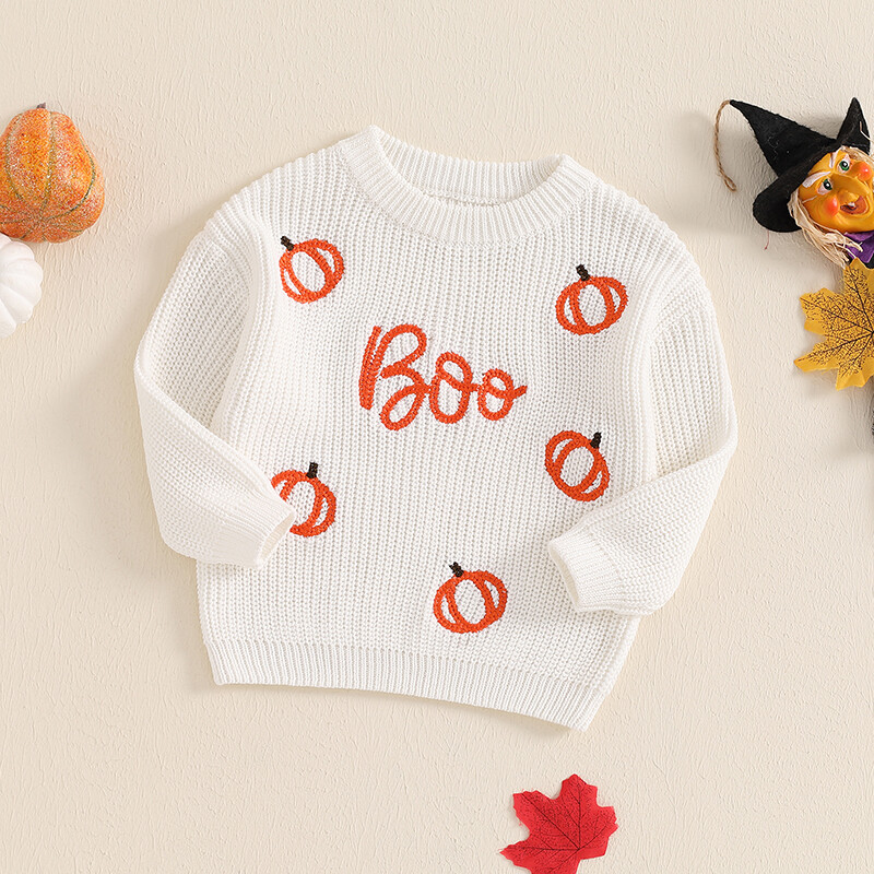 FOCUSNORM 0-3Y Prekrasni pulover za Noć vještica za dječake i djevojčice, dugih rukava s okruglim izrezom Puloveri s vezom od bundeve Pletene jesenske majice