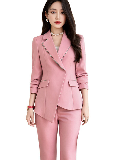 Roz, albastru, negru, birou, costum pantalon, femei, femei, afaceri, haine de lucru, solid, set 2 piese, blazer formal, jachetă și pantaloni