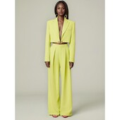 Női nadrágkosztümök 2024 őszi, egygombos rövid blézerkabát, magas derekú, laza, alkalmi hosszú, egyenes nadrág, kétrészes készletek új