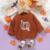 FOCUSNORM 0-3Y Halloween baba lányok fiú pulóverek 2 színű hosszú ujjú sütőtök virág hímzés kötött pulóver őszi felsők