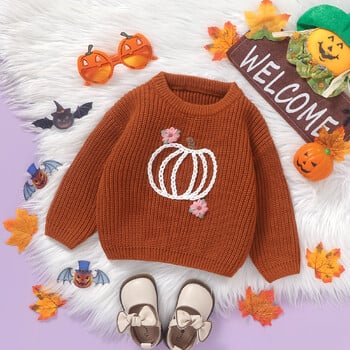 FOCUSNORM 0-3Y Halloween Baby Girls Αγόρια Πουλόβερ 2 χρώματα Μακρυμάνικο κέντημα λουλούδι κολοκύθας Πλεκτό πουλόβερ Φθινοπωρινές μπλούζες