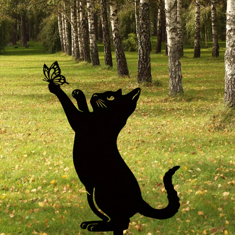 Creative Cat Family Garden Stakes Διακοσμητικά Χαριτωμένα Γάτα Κήπος Διακοσμητική σιλουέτα Ζώα υπαίθρια αγάλματα Γάτα αυλή γκαζόν κήπου