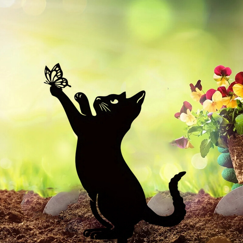 Creative Cat Family Garden Stakes Διακοσμητικά Χαριτωμένα Γάτα Κήπος Διακοσμητική σιλουέτα Ζώα υπαίθρια αγάλματα Γάτα αυλή γκαζόν κήπου