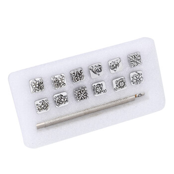 12Pcs Stamping Punch Tool Σχέδιο λουλουδιών Tang Dynasty DIY Stamper από φυτικό δέρμα Λαβή 1 τεμ.