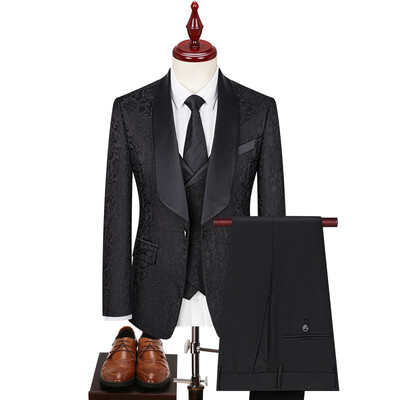 Lansboter zeleno muško odijelo od 3 komada s otisnutim prugama i preklopom za vjenčanje, bankete, poslovni poslovni smoking, jakna, prsluk s hlačama