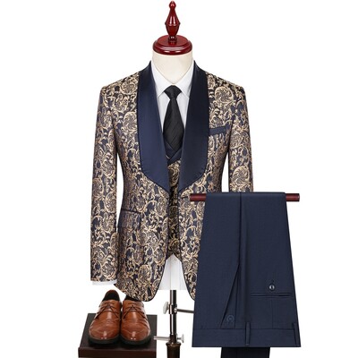 Lansboter zeleno muško odijelo od 3 komada s otisnutim prugama i preklopom za vjenčanje, bankete, poslovni poslovni smoking, jakna, prsluk s hlačama