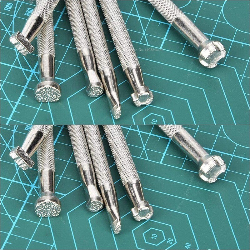 Bőrnyomtató eszközök 6 féle stílusok Dombornyomás Gravírozás Bőrkézműves edény Barkácsolás Bőr kézműves bélyegzők Kézi művészeti eszközök