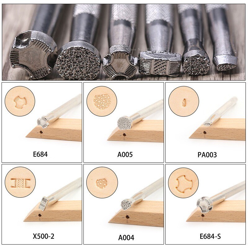 Bőrnyomtató eszközök 6 féle stílusok Dombornyomás Gravírozás Bőrkézműves edény Barkácsolás Bőr kézműves bélyegzők Kézi művészeti eszközök