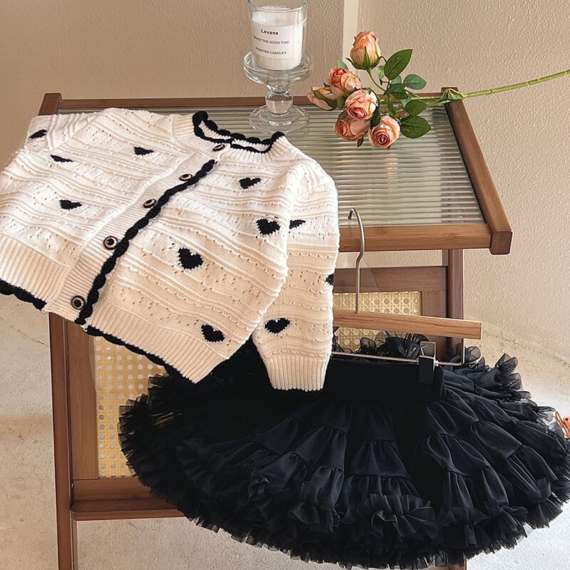 Modni pulover s izvezenim srcem, kardigan, proljeće, jesen, korejska verzija, cvjetni ovratnik, pletenina, dječji slatki, slatki ležerni gornji kaput