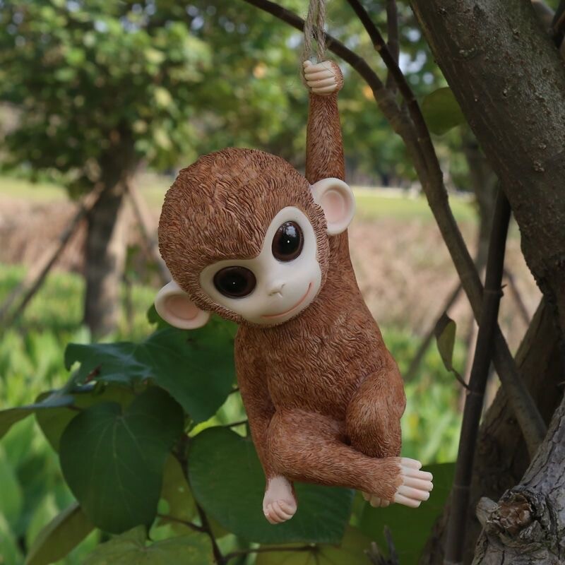 Kültéri kerti dekoráció majomfa kötél függő szobor kreatív szimuláció állatszobor gyanta kis majom