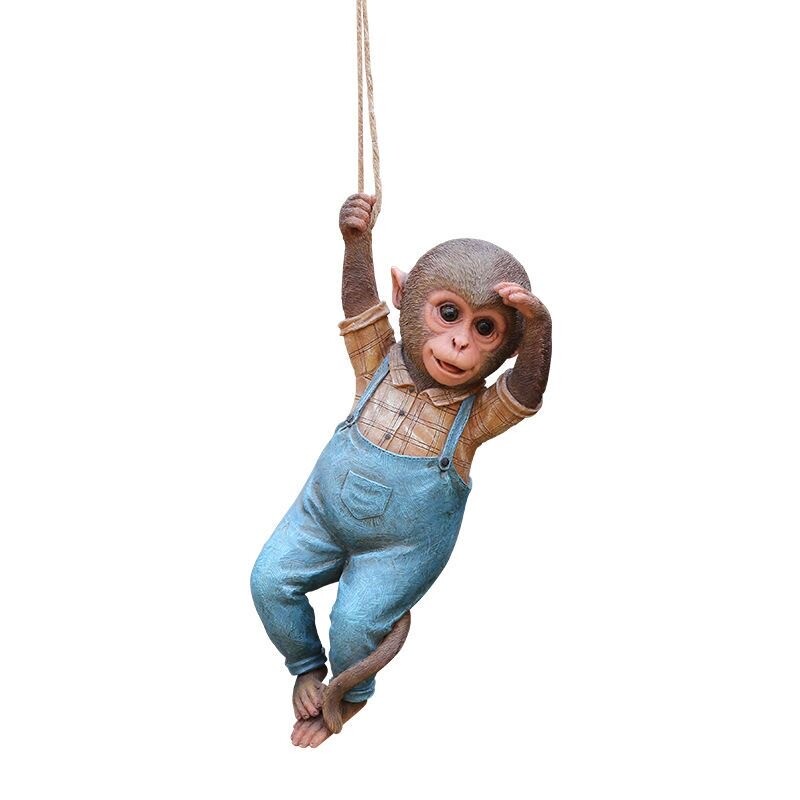 Kültéri kerti dekoráció majomfa kötél függő szobor kreatív szimuláció állatszobor gyanta kis majom