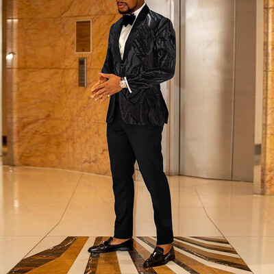 Uus meeste (ülikond + läänepüksid) kvaliteetne moetrend kullast litrid aplikatsiooniga ülikond vabaaja ülikond jakk song kaheosaline komplekt