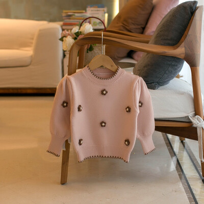 Tavaszi őszi gyerek pulóver lány kézzel készített kis virág dekoráció pulóver pulóver Téli divat gyerek ruha lány kabát