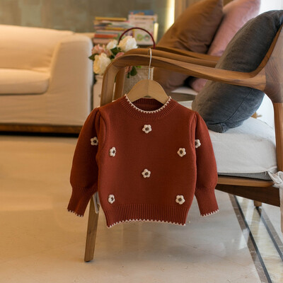 Tavaszi őszi gyerek pulóver lány kézzel készített kis virág dekoráció pulóver pulóver Téli divat gyerek ruha lány kabát