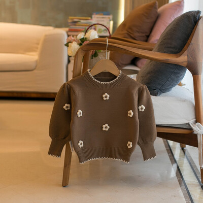 Tavaszi őszi gyerek pulóver lány kézzel készített kis virág dekoráció pulóver pulóver Téli divat gyerek ruha lány kabát