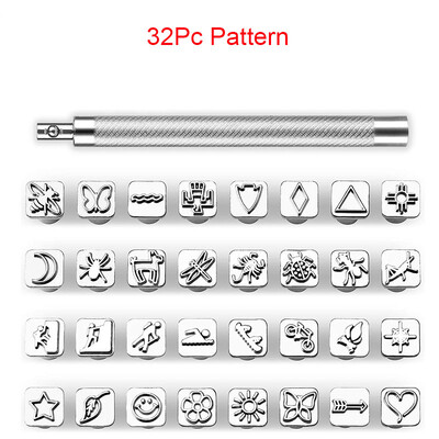 32 db-os bőrbélyegző szerszámok Bőr kézműves szerszámok barkácsmintás acélbélyegző készlethez 10*10mm