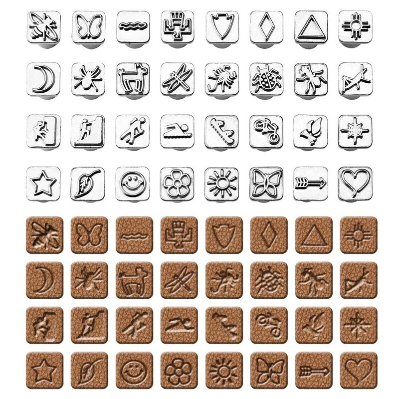 32 db-os bőrbélyegző szerszámok Bőr kézműves szerszámok barkácsmintás acélbélyegző készlethez 10*10mm