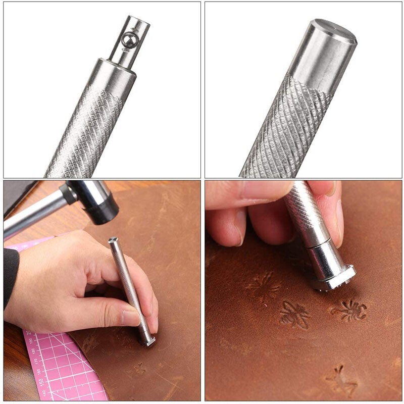 32 db-os bőrbélyegző szerszámok Bőr kézműves szerszámok barkácsmintás acélbélyegző készlethez 10*10mm