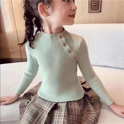 Lányok pulóver garbó, tiszta színű kötött pulóver őszi gyerekruházat tiszta színű pulóver gyerek felső baba pulóver