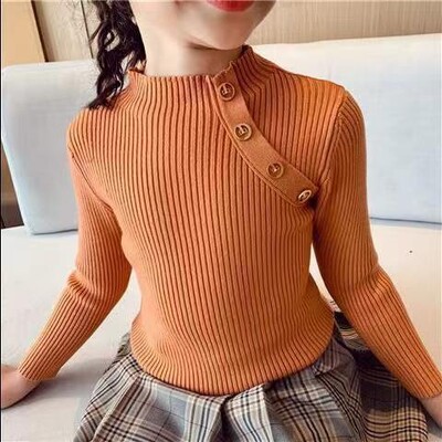 Lányok pulóver garbó, tiszta színű kötött pulóver őszi gyerekruházat tiszta színű pulóver gyerek felső baba pulóver