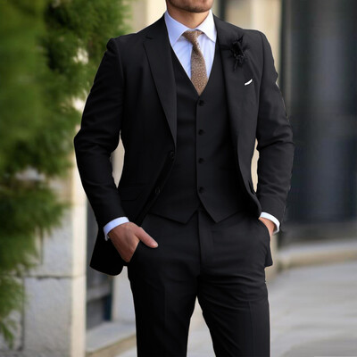 Costume bej pentru bărbați 3 piese la modă blazer slim fit vesta pantaloni set formal de afaceri smoking de nuntă pentru bărbați îmbrăcăminte casual