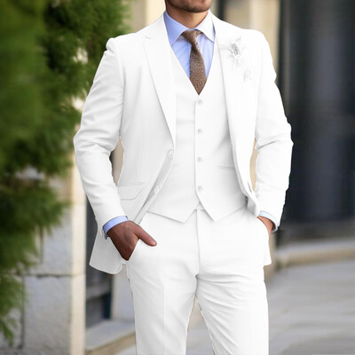 Costume bej pentru bărbați 3 piese la modă blazer slim fit vesta pantaloni set formal de afaceri smoking de nuntă pentru bărbați îmbrăcăminte casual