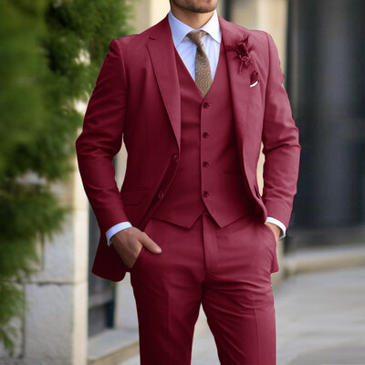 Costume bej pentru bărbați 3 piese la modă blazer slim fit vesta pantaloni set formal de afaceri smoking de nuntă pentru bărbați îmbrăcăminte casual