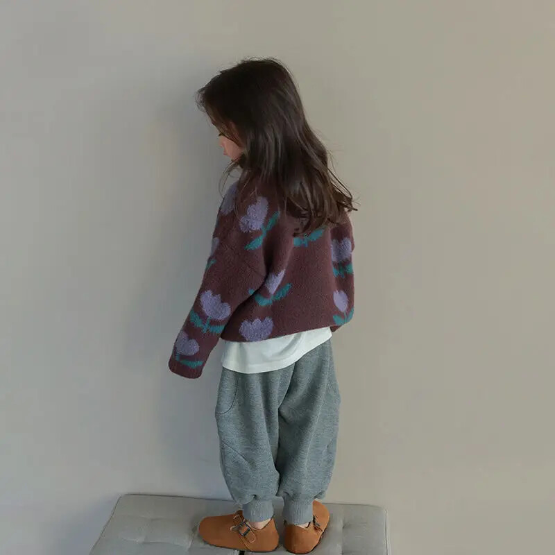 Džemperi za djevojčice Pulover s cvijetom tulipana Nova korejska modna dječja odjeća s okruglim ovratnikom Jednostavan