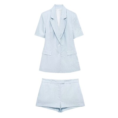 TRAF 2 piese Blazer solid pentru femei Costume scurte 2024 Noua moda paltoane crestate cu un singur piept Pantaloni scurti cu fermoar tinute pentru dama de birou