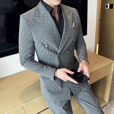 (Jachetă+pantaloni) 2 bucăți albastru caise pentru petrecere de afaceri costume bărbați stil formal la comandă smoking de mire de nuntă