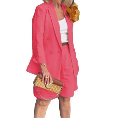 Női vékony blézer rövidnadrág szett OL stílus ingázás hivatalos üzleti öltöny irodai női egyszínű blézer dzseki nadrág szett Női felszerelés