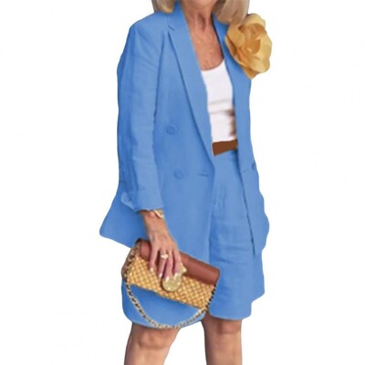 Női vékony blézer rövidnadrág szett OL stílus ingázás hivatalos üzleti öltöny irodai női egyszínű blézer dzseki nadrág szett Női felszerelés