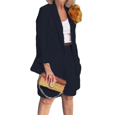 Női vékony blézer rövidnadrág szett OL stílus ingázás hivatalos üzleti öltöny irodai női egyszínű blézer dzseki nadrág szett Női felszerelés