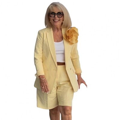 Női vékony blézer rövidnadrág szett OL stílus ingázás hivatalos üzleti öltöny irodai női egyszínű blézer dzseki nadrág szett Női felszerelés