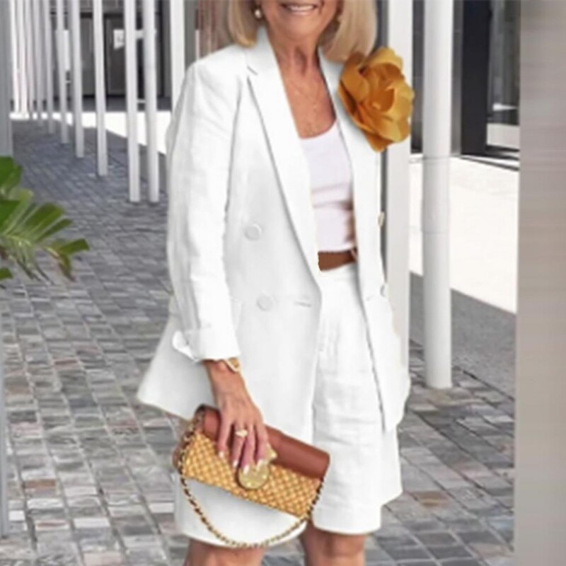 Női vékony blézer rövidnadrág szett OL stílus ingázás hivatalos üzleti öltöny irodai női egyszínű blézer dzseki nadrág szett Női felszerelés