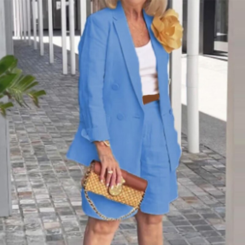 Női vékony blézer rövidnadrág szett OL stílus ingázás hivatalos üzleti öltöny irodai női egyszínű blézer dzseki nadrág szett Női felszerelés