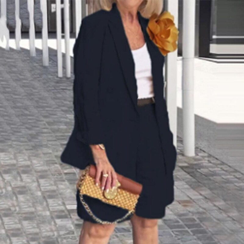 Női vékony blézer rövidnadrág szett OL stílus ingázás hivatalos üzleti öltöny irodai női egyszínű blézer dzseki nadrág szett Női felszerelés