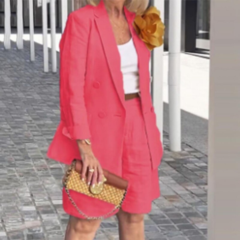 Női vékony blézer rövidnadrág szett OL stílus ingázás hivatalos üzleti öltöny irodai női egyszínű blézer dzseki nadrág szett Női felszerelés