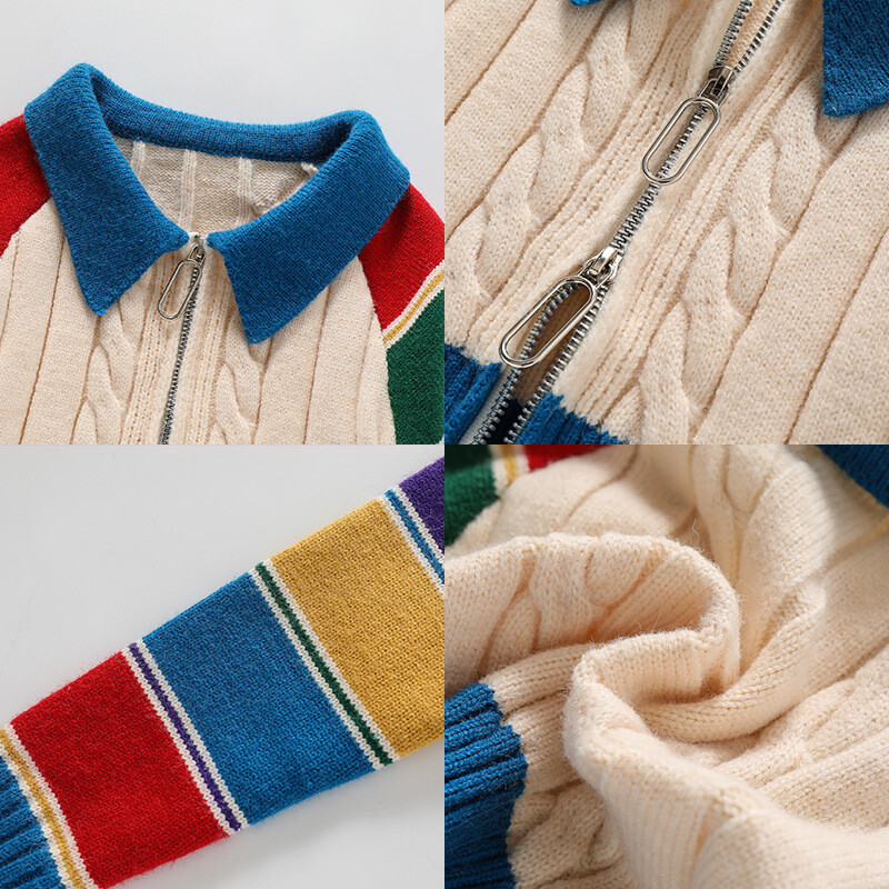 2023. gada pavasara džemperis Bērnu apģērbs Meiteņu rāvējslēdzējs Īss Plāns Džemperis Varavīksnes Savienojuma Piedurknes Modes Džemperis