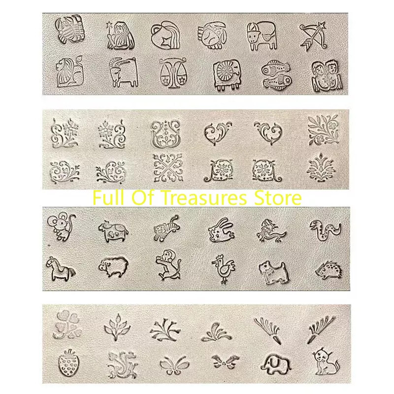 Bélyegek dombornyomáshoz bőr szerszámokhoz Kézzel készített barkács kézműves munka Zodiákus fű csillagkép Állatforma bélyegkészlet Fém bélyegzőeszköz