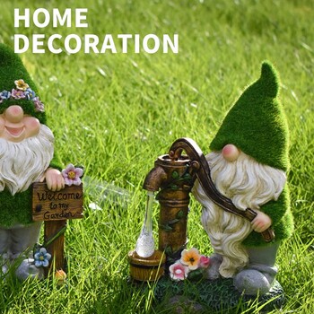 Flocking Elf Solar Garden Night Light Διακόσμηση σε αμερικανικό στυλ Διαρρύθμιση βίλας Εξωτερικός κήπος Νερό πηγάδι Dwarf Resin Crafts