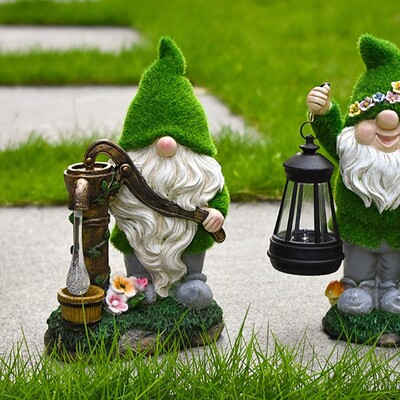 Flocking Elf Solar Garden Night Light Διακόσμηση σε αμερικανικό στυλ Διαρρύθμιση βίλας Εξωτερικός κήπος Νερό πηγάδι Dwarf Resin Crafts