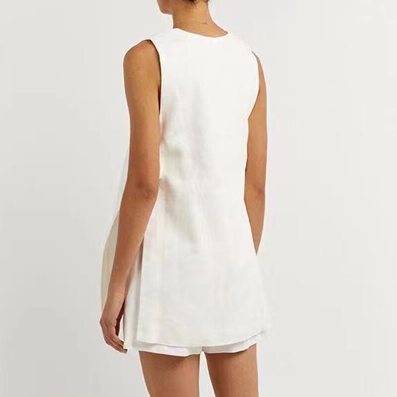 Nova modna ležerna ženska odijela za 2024. Kompleti od 2 komada s V izrezom, bez rukava, prsluk, sako, kratke hlače visokog struka, uredska trenirka