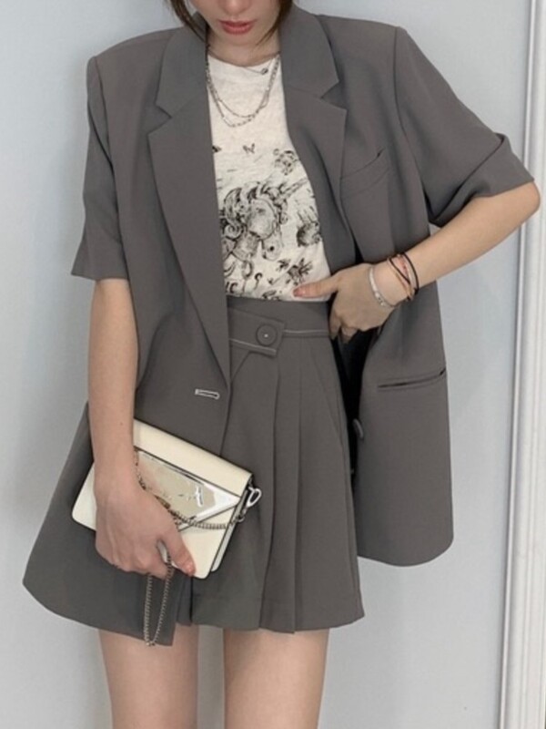 Jachetă cu mânecă scurtă pentru femei Costum blazer de vară Set de design nou cu simțul temperamentului Seturi de pantaloni largi din două piese Îmbrăcăminte pentru femei